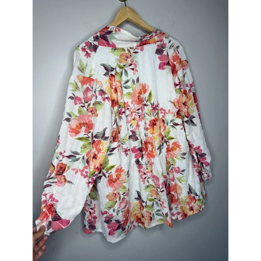 Susan Graver Regular Textured woven Cardigan & Knit Tank Set Floral•Size 1X #1A - Picture 4 of 6